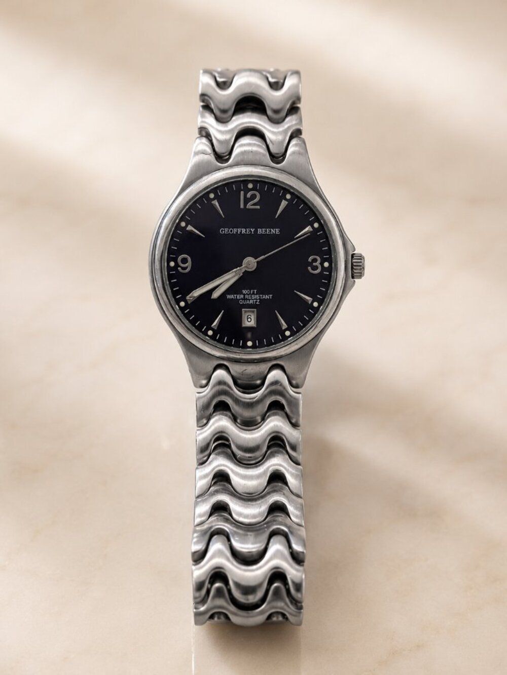 Geoffrey Beene Men's Blue Dial Quartz Watch Wave Link Bracelet